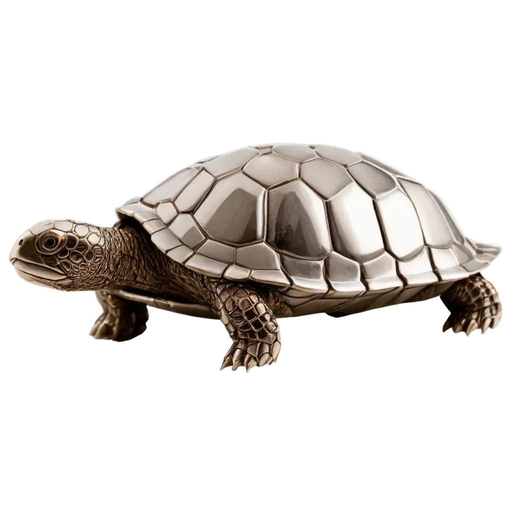 a shining silver metal turtle