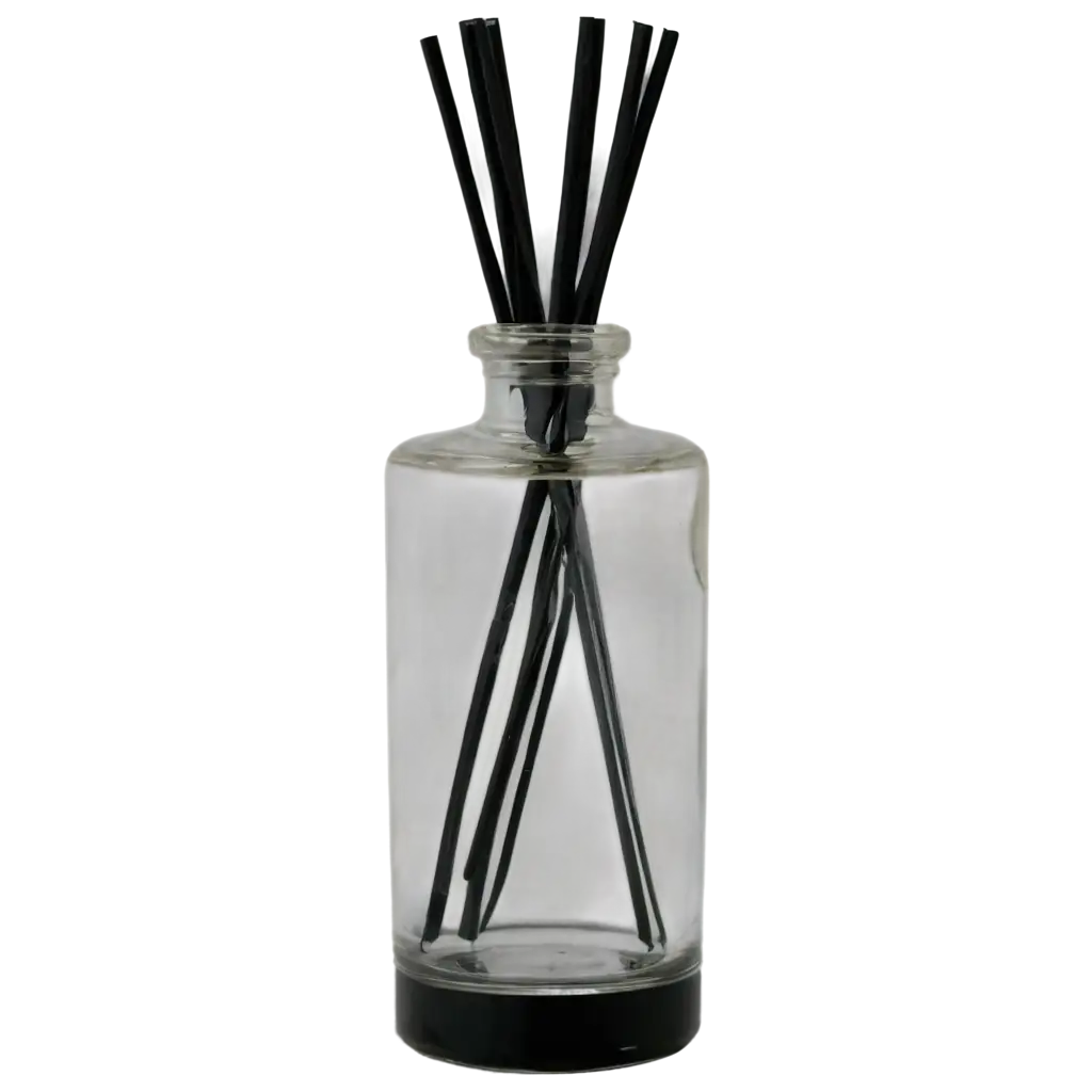 Transparent-Glass-Aroma-Diffuser-Bottle-with-Black-Sticks-PNG-Image-HighQuality-Clear-Visual-for-Aromatherapy-Designs