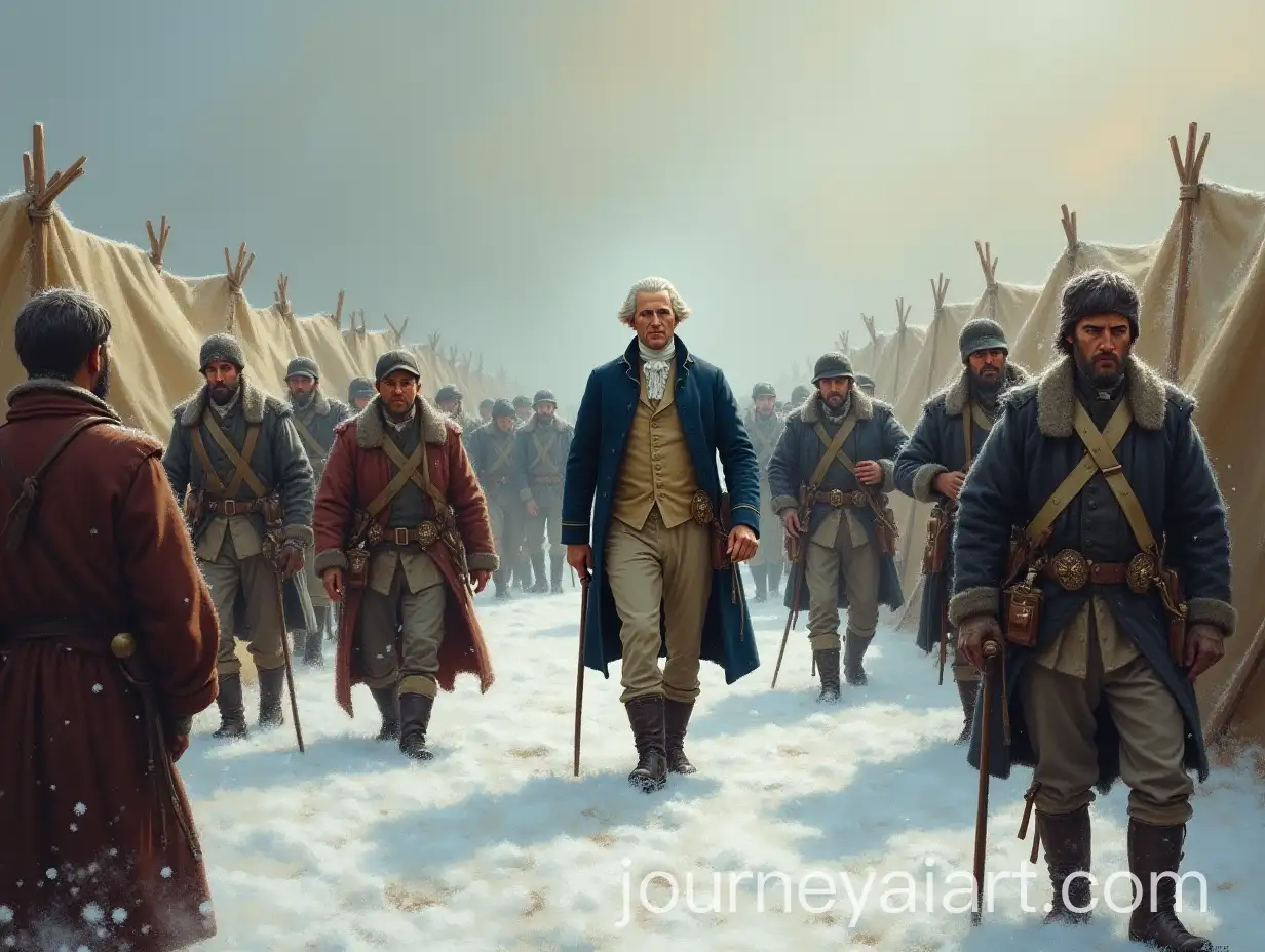 George-Washington-Walking-Among-Starving-Soldiers-in-Snowy-Landscape
