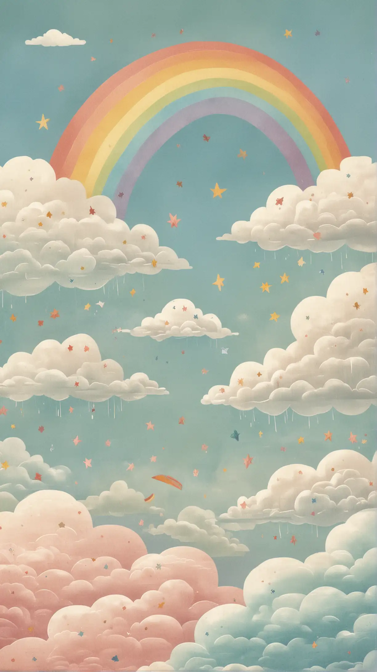 Pastel Colored Rainbow and Clouds Childrens Book Illustration