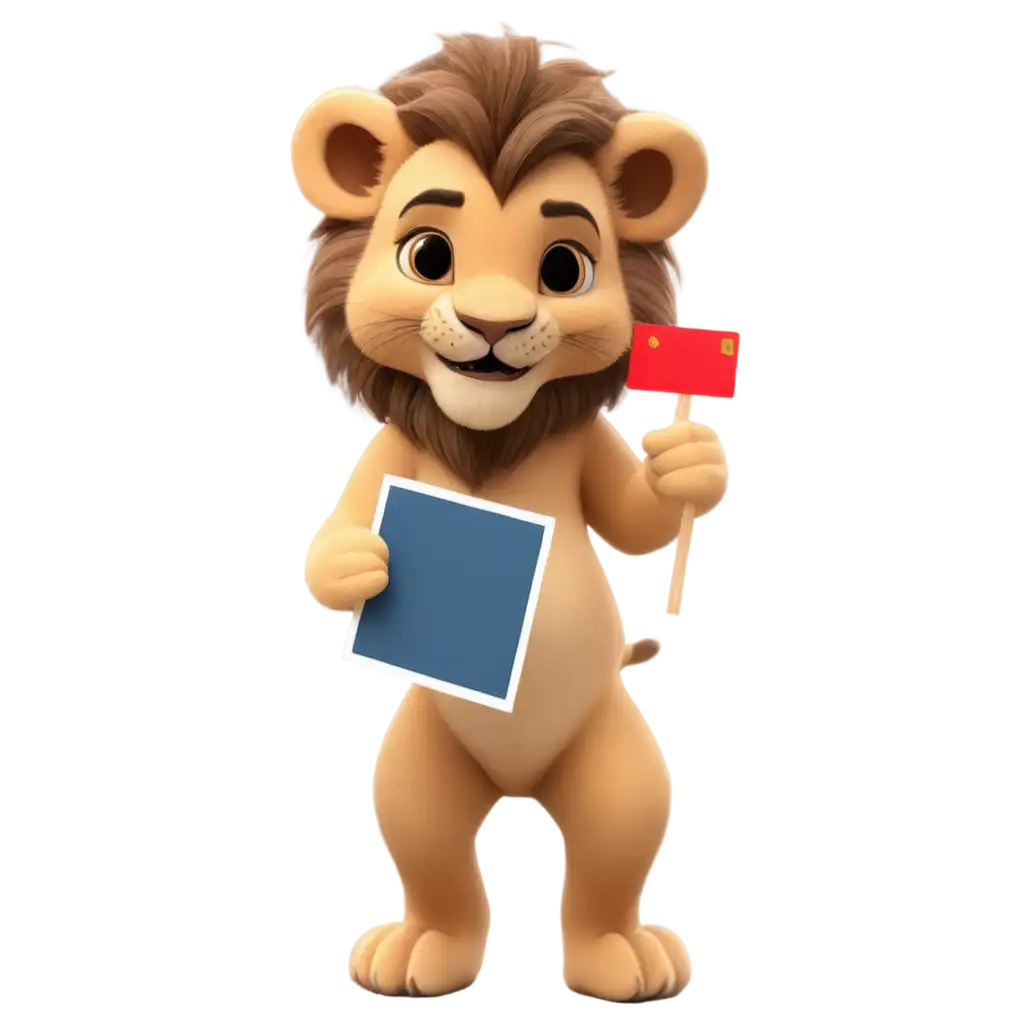 Adorable-PNG-Image-of-a-Lion-Holding-Cards-Captivating-and-Versatile-Artwork