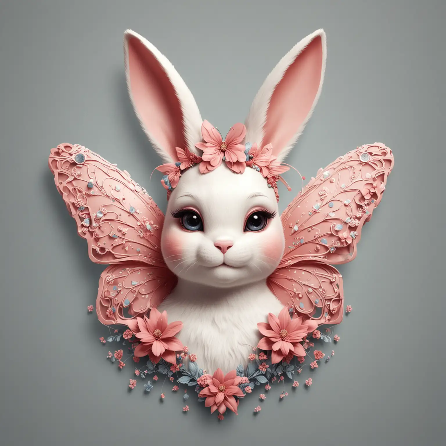 Create a pictorial logo for ‘Butterfly Beauty Salon’ featuring a beautiful anthropomorphic bunny, representing transformation and beauty.