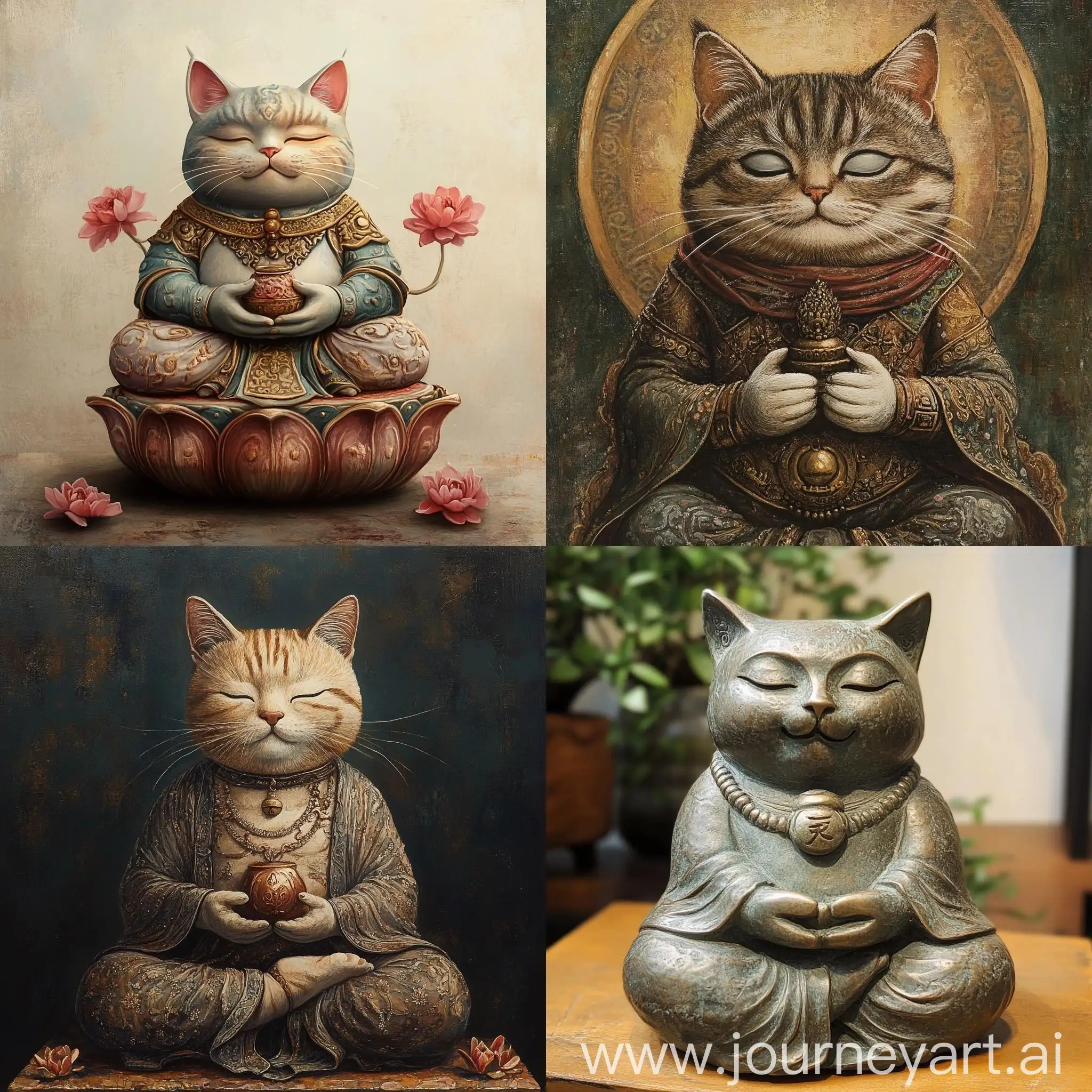 Serene-Cat-Buddha-Statue-in-Tranquil-Meditation