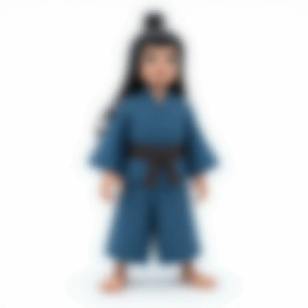 Samurai-in-Blue-Kimono-Standing-in-3D-Rig-Pose