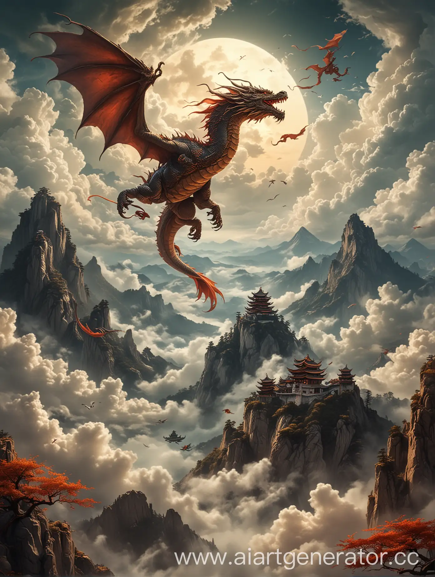 Eastern-Style-Phone-Wallpaper-with-Flying-Dragon-and-Yin-Yang-Symbol