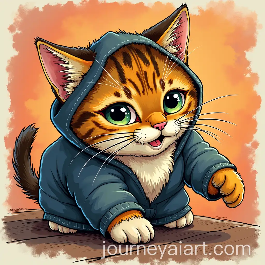 Comic-Cat-Playing-with-Yarn-Ball-in-Sunny-Room