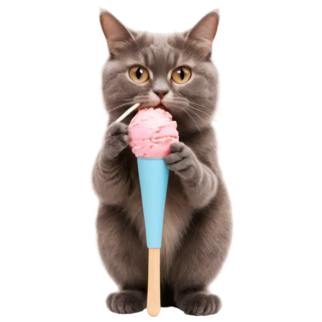 Delightful-Cat-Enjoying-Ice-Cream-with-Spoon-HighQuality-PNG-Image