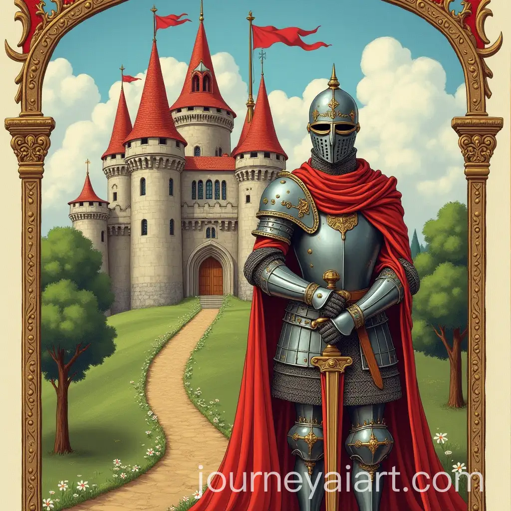 Medieval-Knight-in-Front-of-Castle-in-Illuminated-ManuscriptAI-Image-Expansion-Style