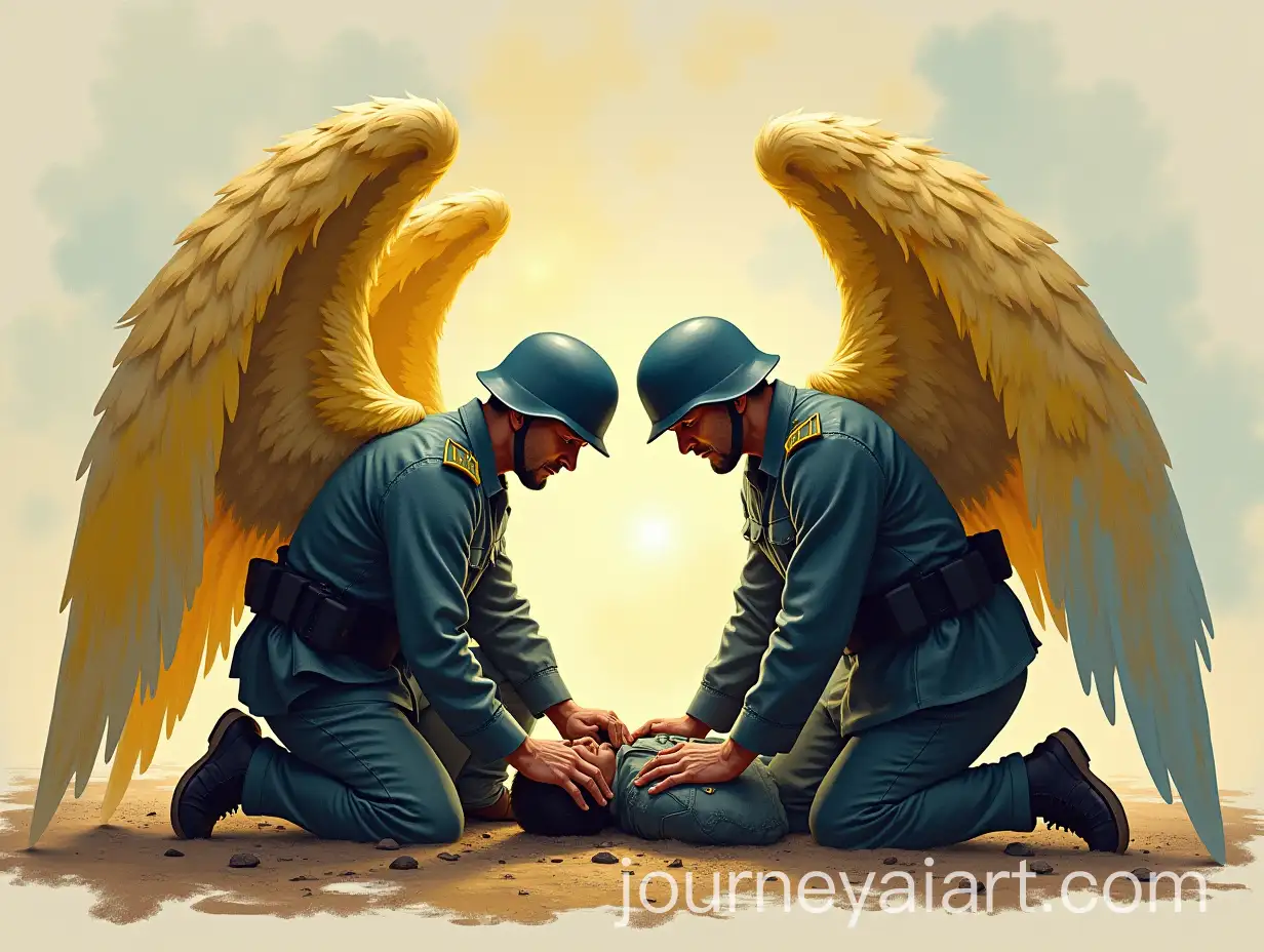 Ukrainian-Soldiers-with-Angelic-Wings-Caring-for-a-Wounded-Comrade-in-Battle