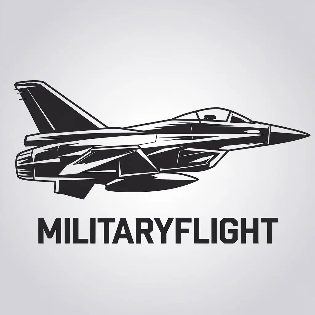 a vector logo design,with the text "MILITARYFLIGHT", main symbol:AVION DE CHASSE,complex,clear background