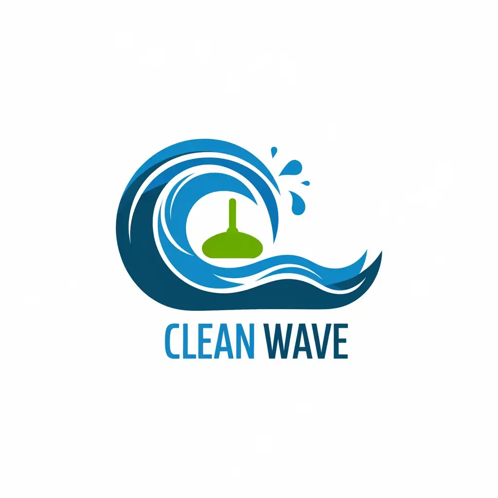 LOGO Design For Clean Wave Vibrant Blue Green with Water Droplets and Modern Font