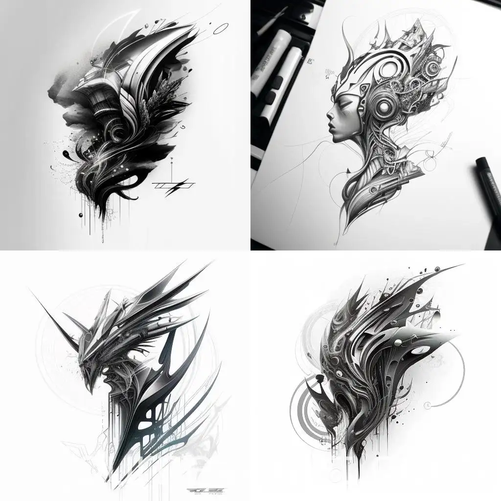 Futuristic-Tattoo-Design-Sketch-on-White-Background