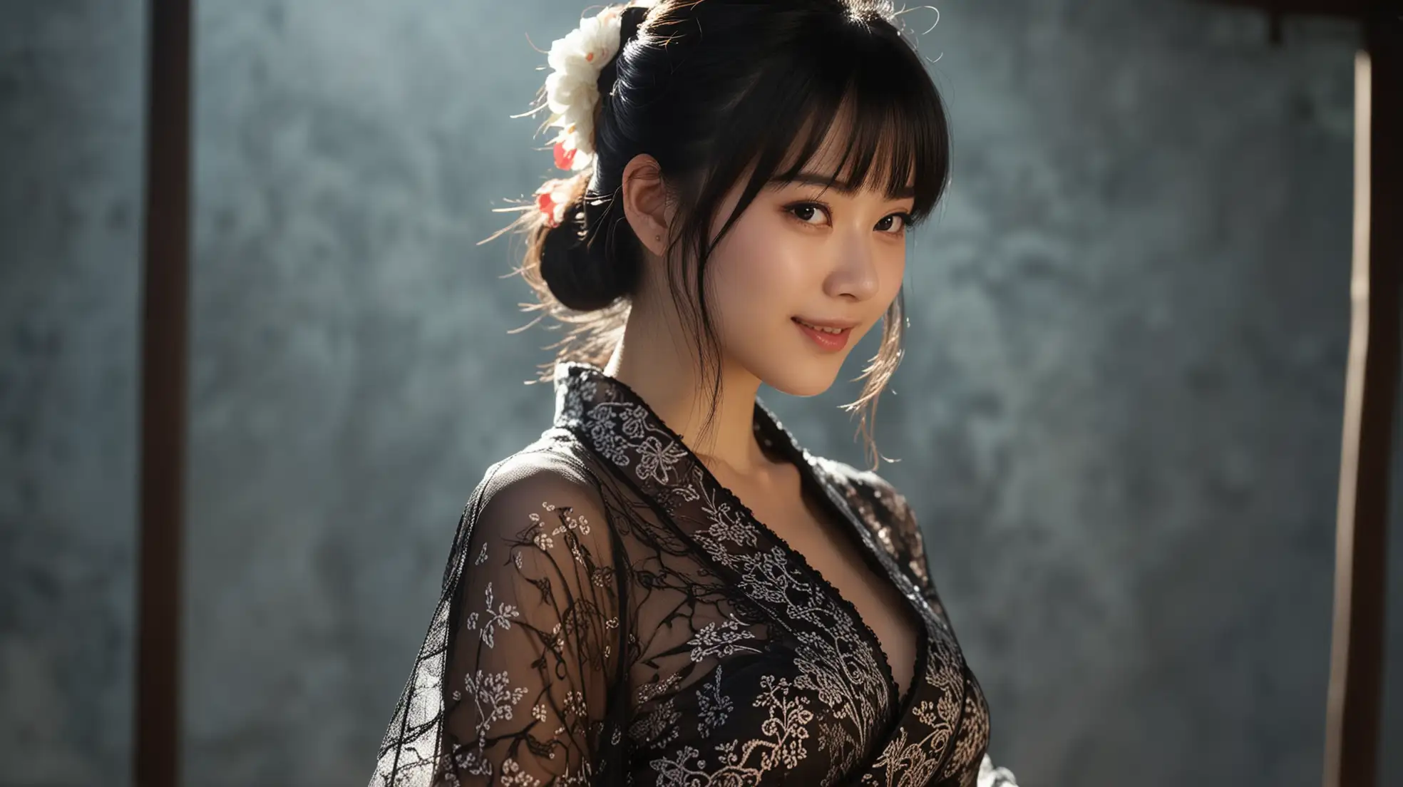 Chinese-Girl-in-Erotic-Lace-Yukata-with-Satin-Belt-Soft-Morning-Lighting