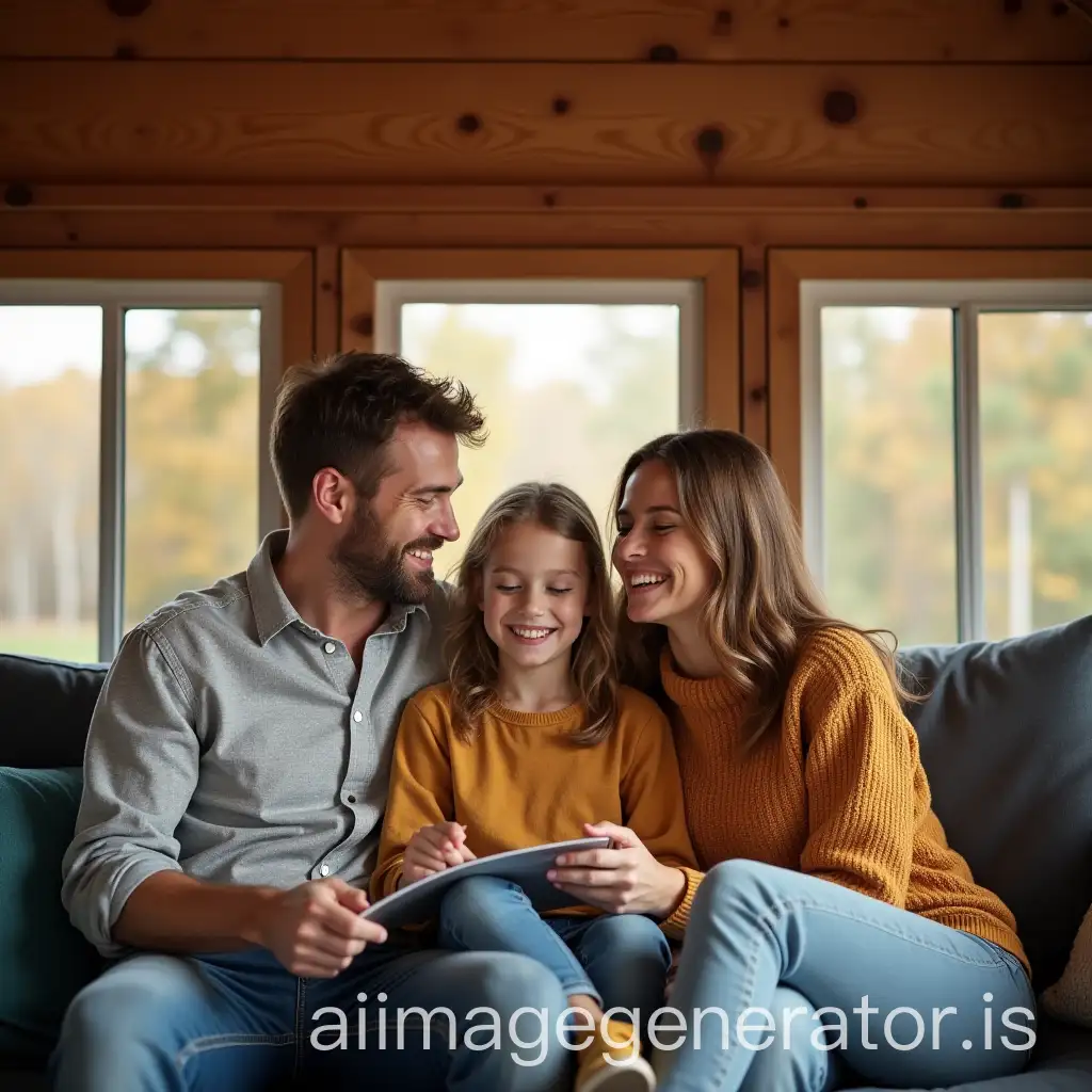 Happy-Family-Sitting-Together-in-Cozy-Cabin