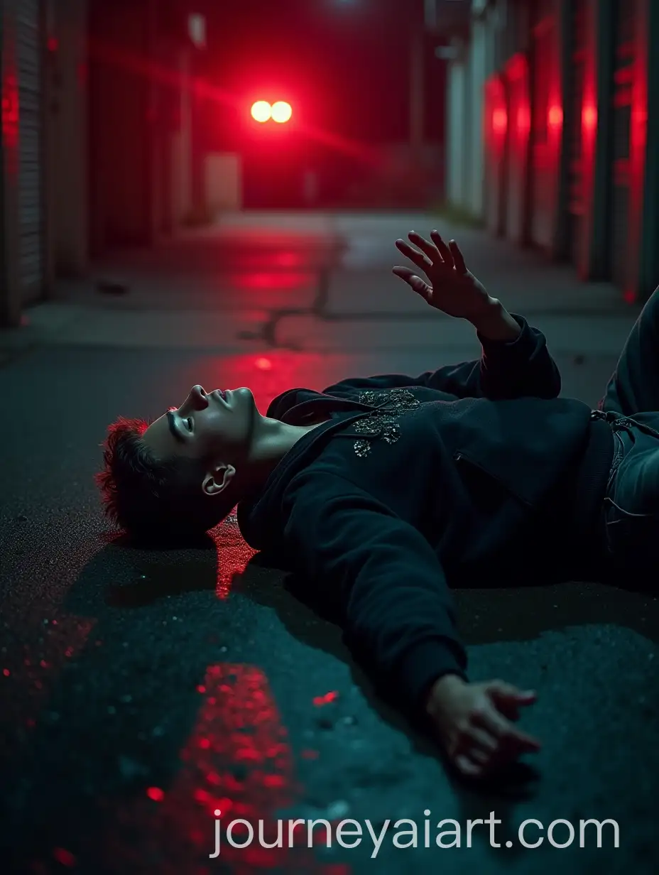Dramatic-Urban-Alley-Scene-with-Young-Man-and-Rolling-Basketball-at-Night