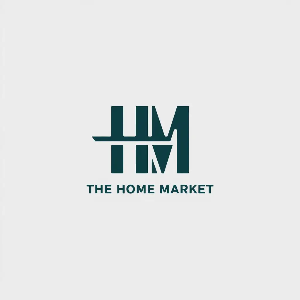 a vector logo design,with the text "THE HOME MARKET", main symbol:HM,Minimalistic,clear background