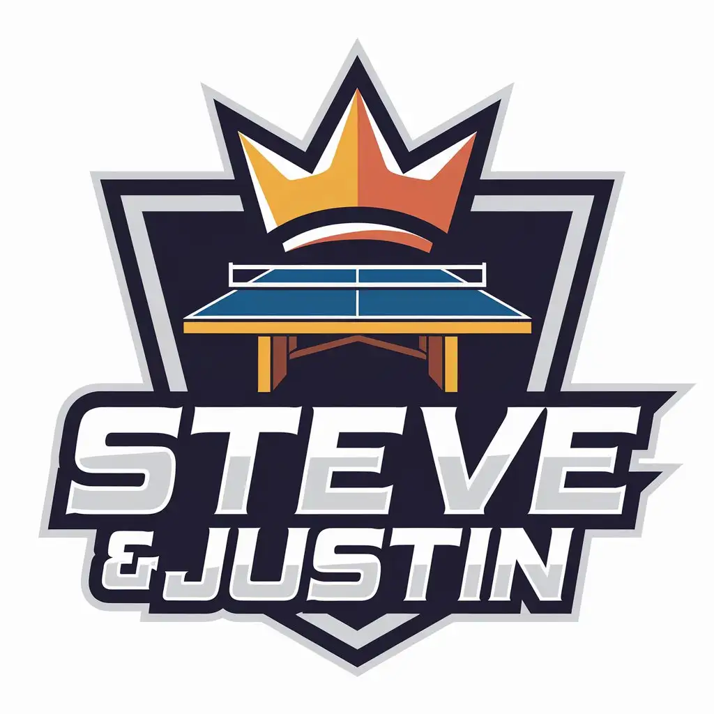 a vector logo design,with the text "Steve & Justin", main symbol:crown for pingpong,Moderate,clear background