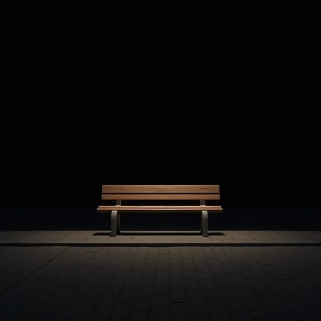 Bench-on-Sidewalk-with-Light-Leak-Overlay-and-Plain-Black-Background