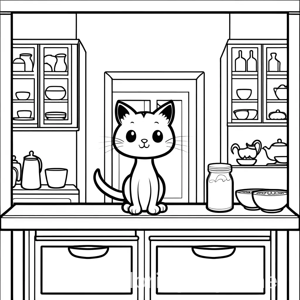 Friendly-Cartoon-Character-Cat-Standing-on-Counter-Coloring-Page