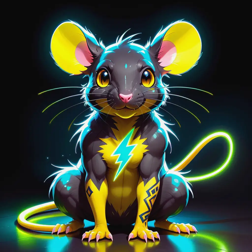 Anime Style Yellow Electric Rat with Neon Tattoos