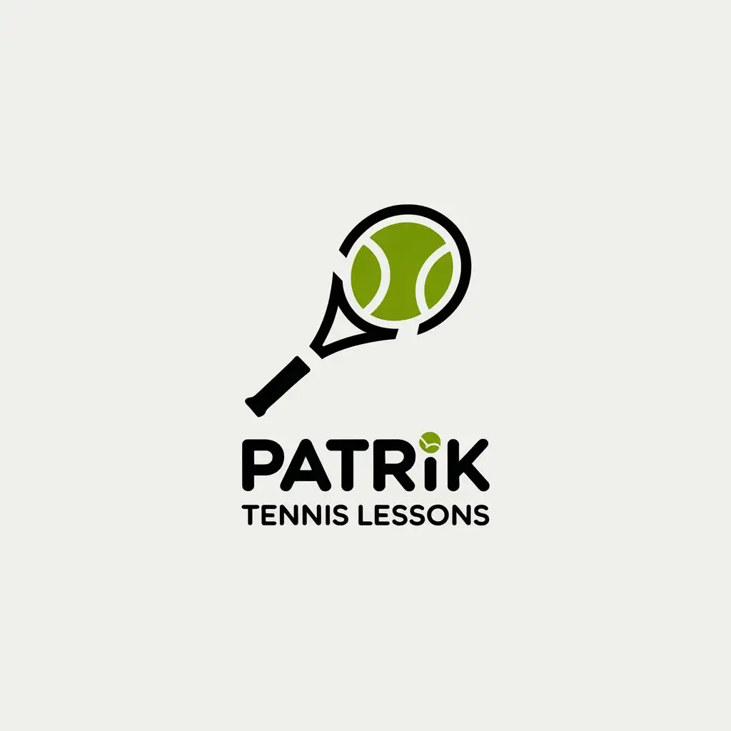 LOGO Design for Patrik Tennis Lessons Minimalistic Tennis Racket and Ball Theme for Sports Fitness Industry