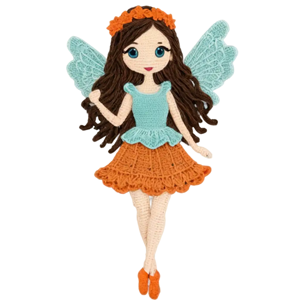 Brownhaired-Shabby-Chic-Crocheting-Fairy-PNG-Capturing-Turquoise-and-Orange-Elegance