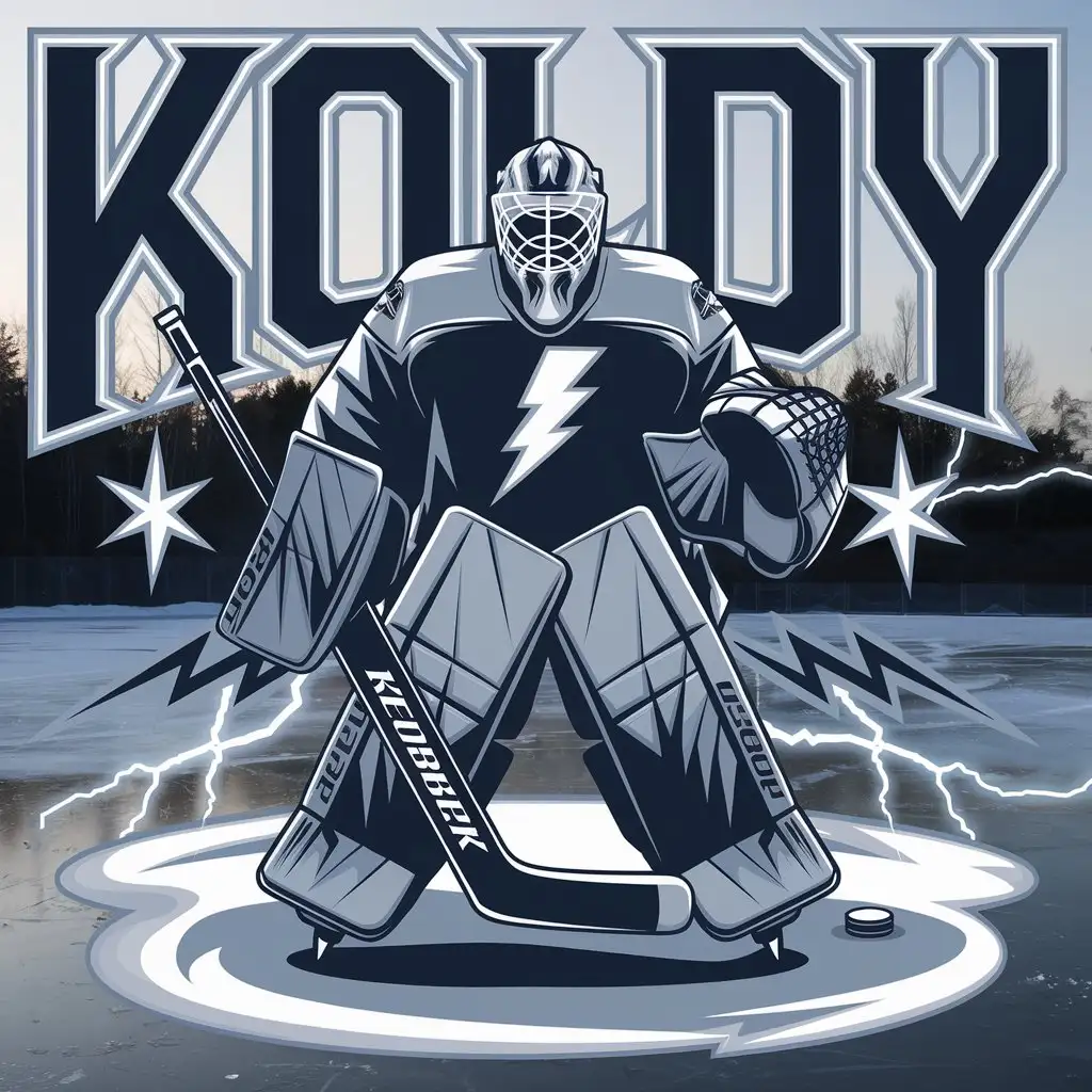 LOGO-Design-for-KOLDY-Modern-Vector-Design-Featuring-Hockey-Goalie-and-Lightning-Stars