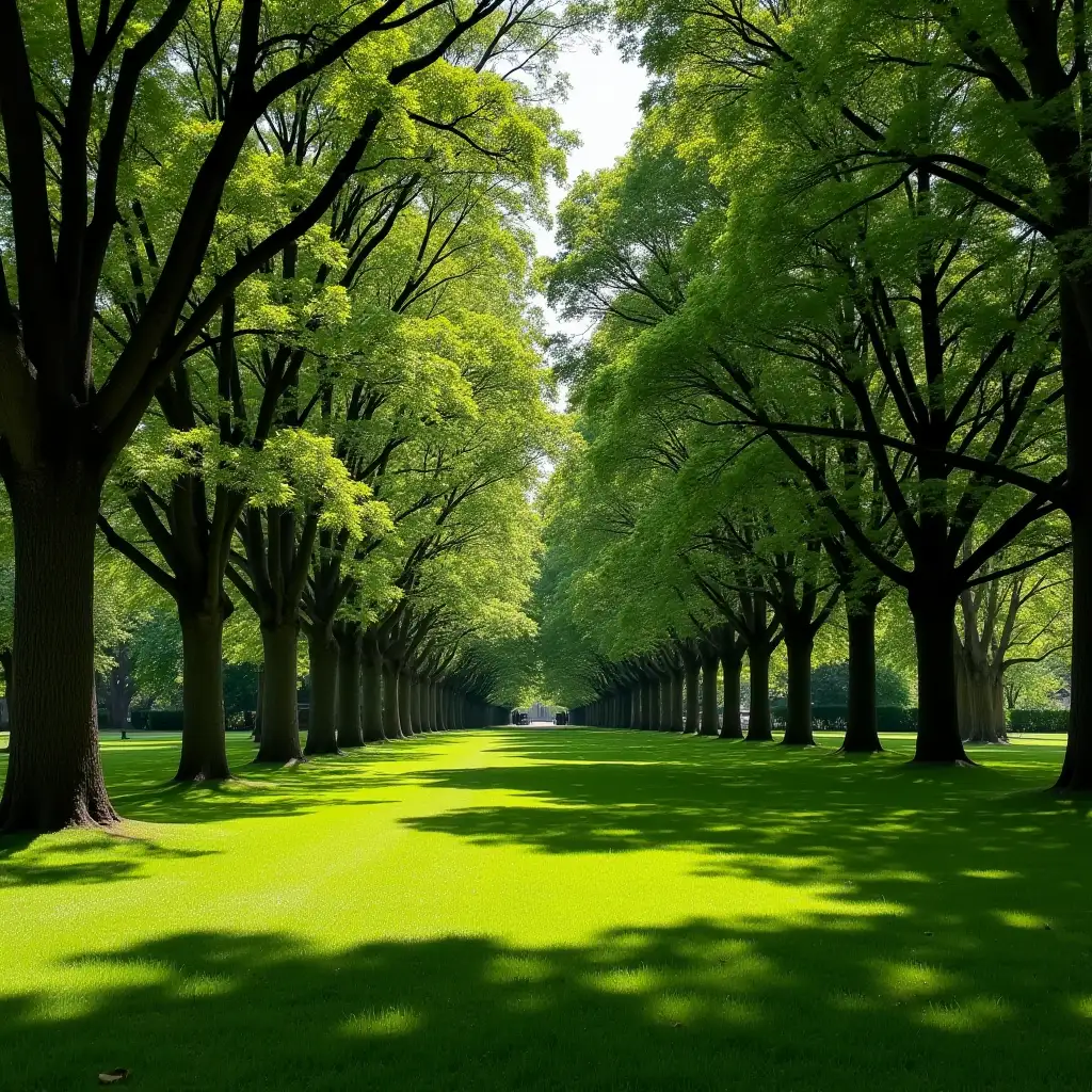 a lawn surrounded by trees dominated by the sycamore