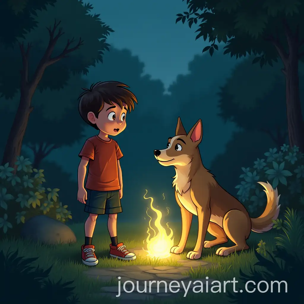 Ethan-and-Dogs-Discovering-Mysterious-Glow-in-Garden