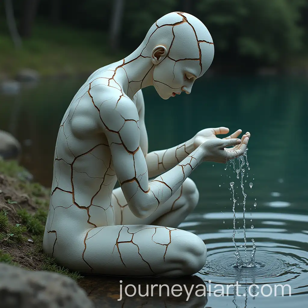 Ceramic-Figure-Gathering-Bright-Water-by-Shallow-Lake