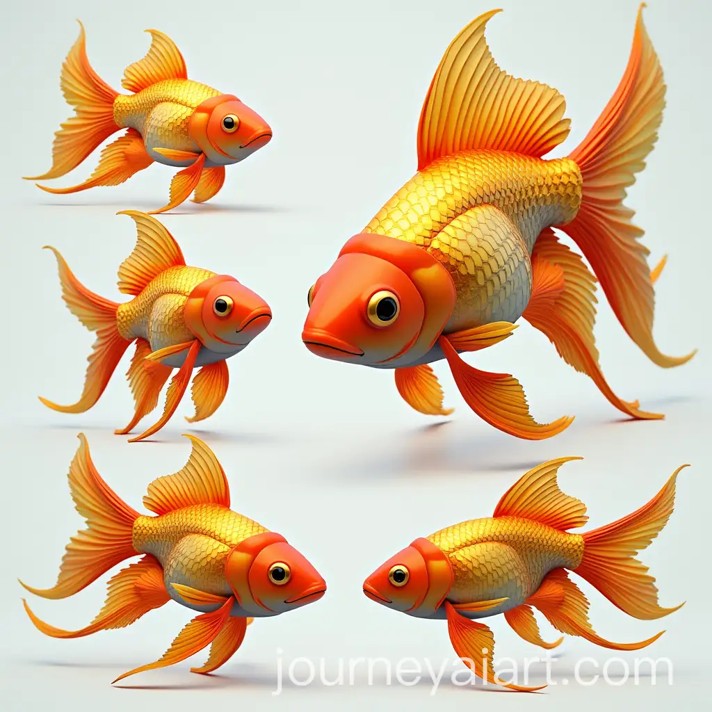 6-Orthographic-Views-of-a-Colorful-Gold-Fish-with-Long-Beautiful-Fins