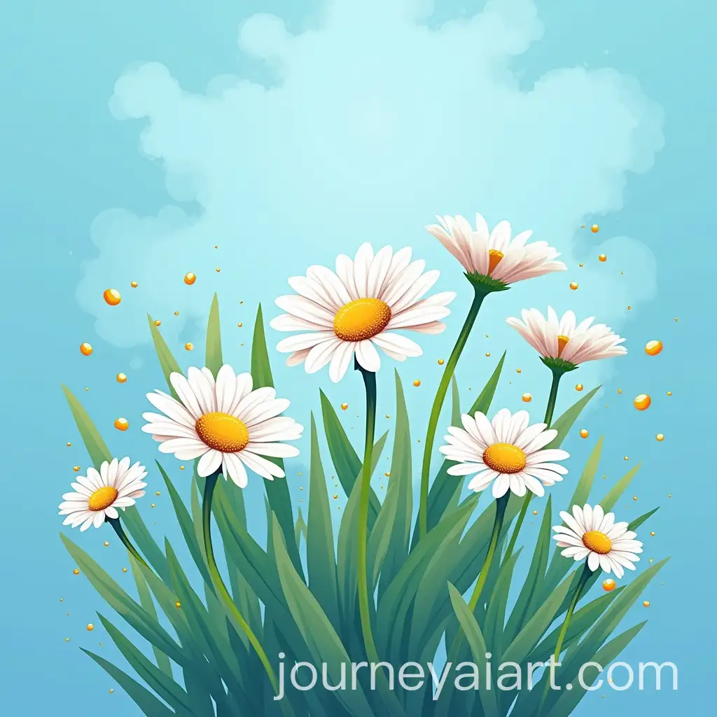 Five-Daisy-Flowers-with-Abstract-Blue-Background-for-Shirt-Design