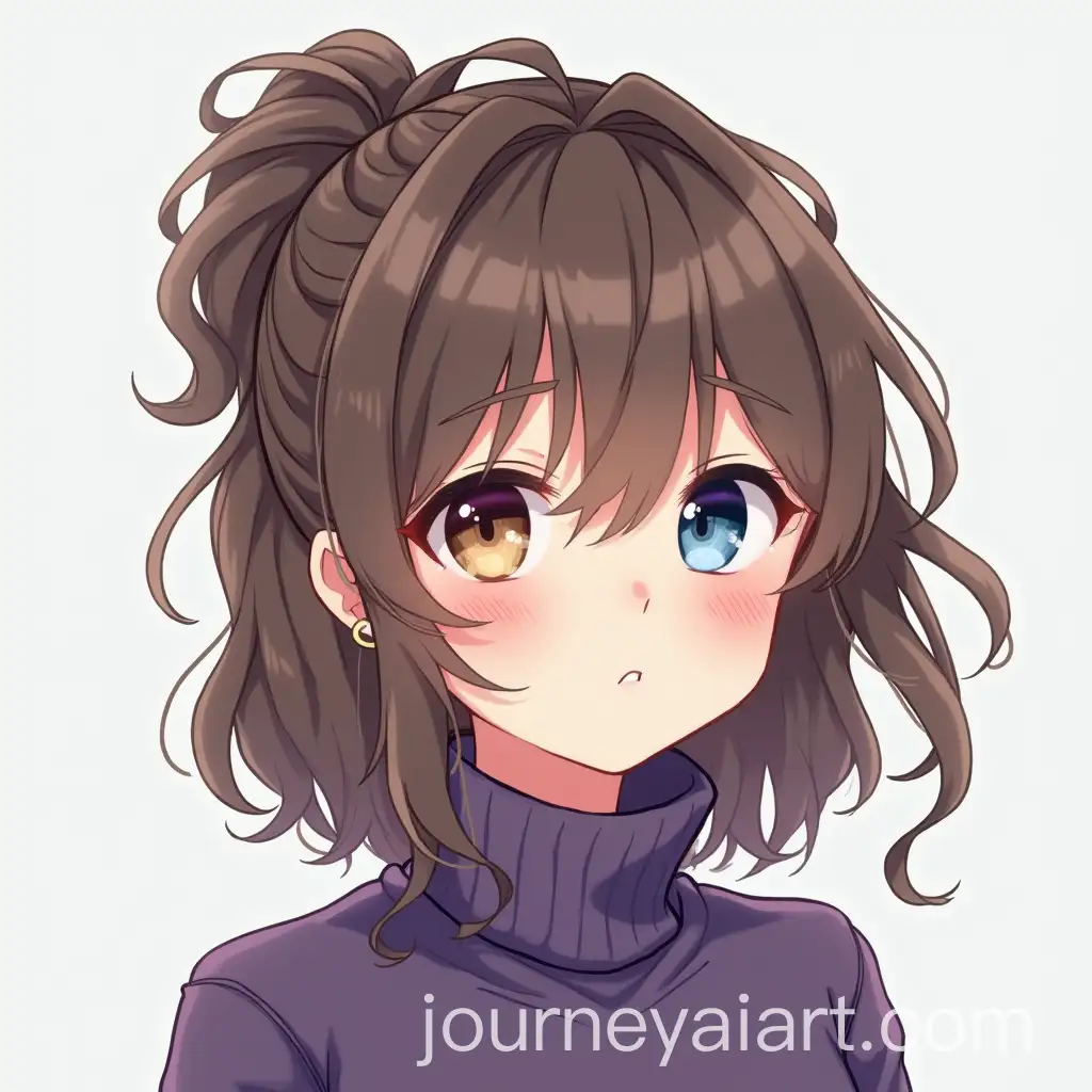 Portrait-of-a-Girl-with-Heterochromia-Eyes-and-Wavy-Brown-Hair-in-Purple-Turtleneck
