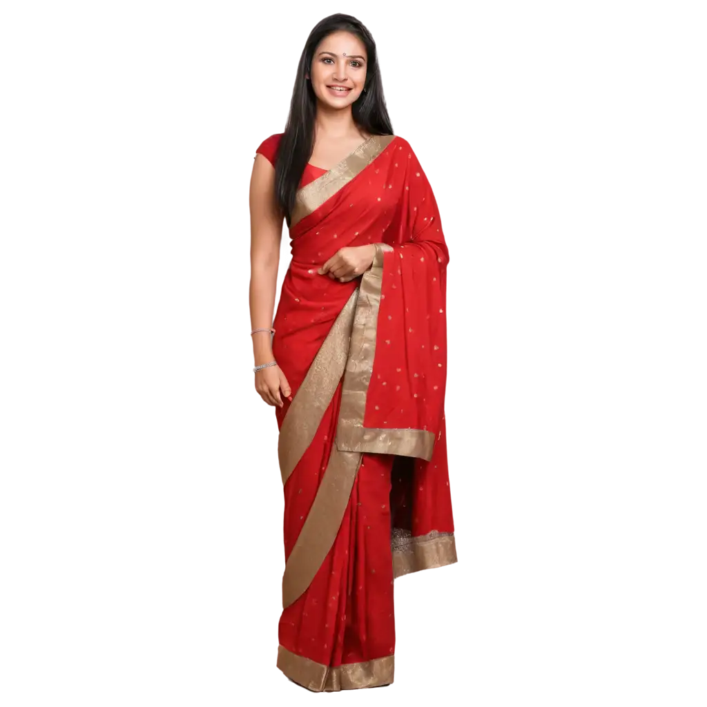 Stunning-PNG-Image-of-a-Beautiful-Indian-Girl-in-a-Red-Saree-Capturing-Elegance-and-Grace