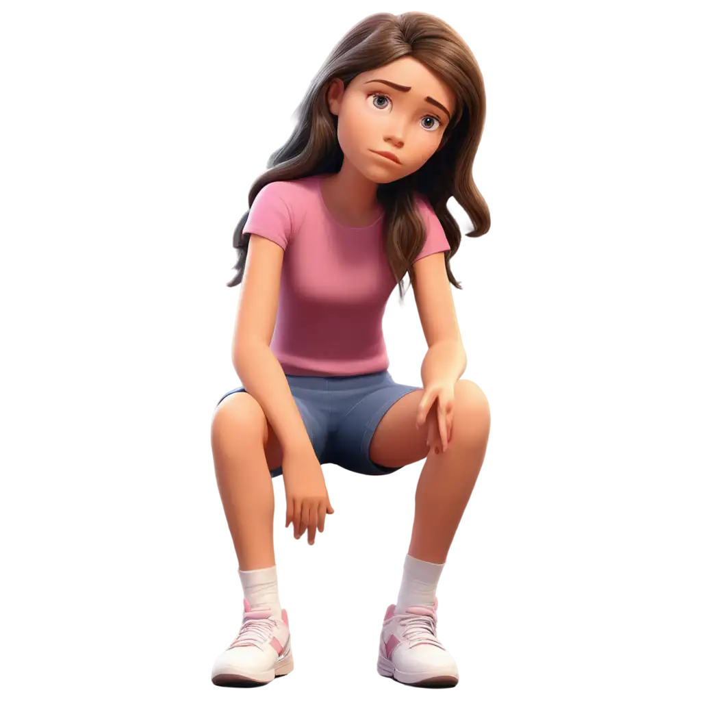 Realistic-PNG-Cartoon-Character-12YearOld-Girl-with-Injured-Leg