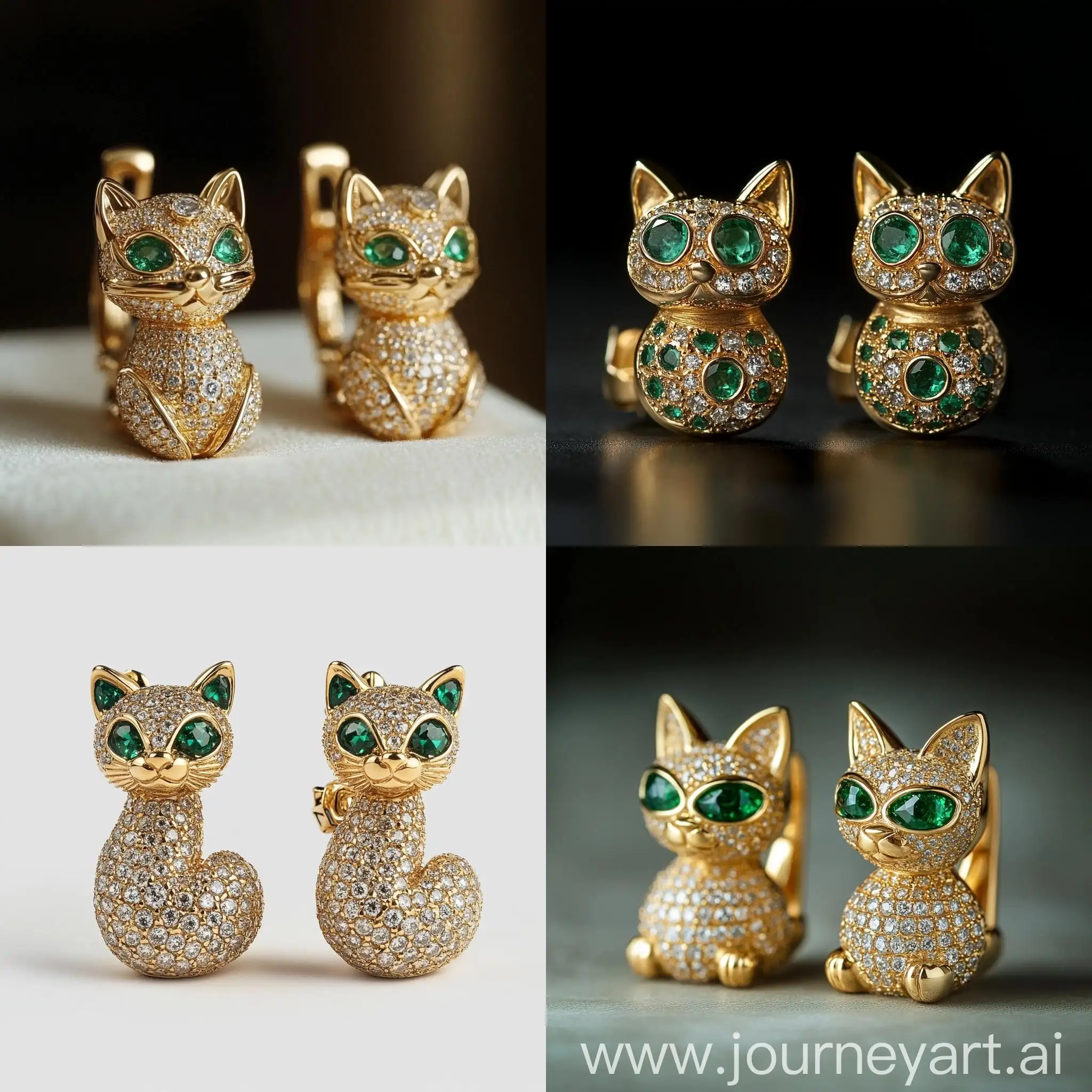 Gold-Cat-Earrings-with-Emeralds-and-Brilliants