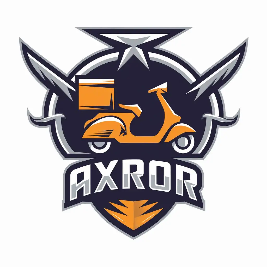 a vector logo design,with the text "AXROR", main symbol:ScooternDelivery,complex,clear background