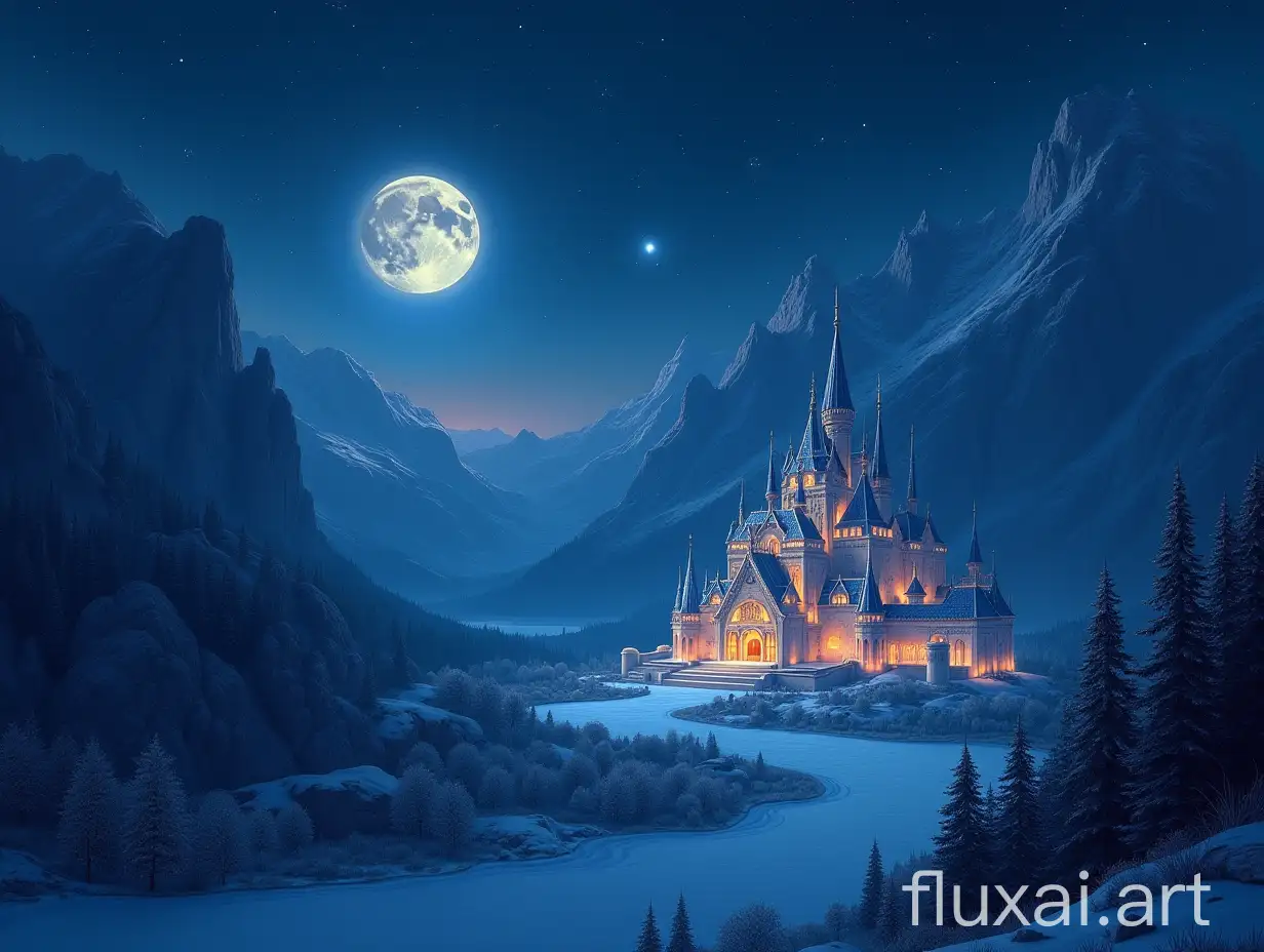 celestial palace, night time, crystal mountains