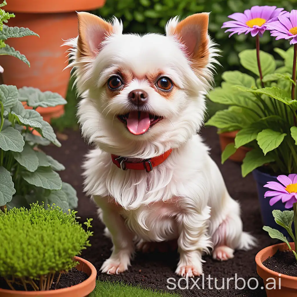 Small-Dog-Playing-in-a-Garden-with-Vibrant-Flowers