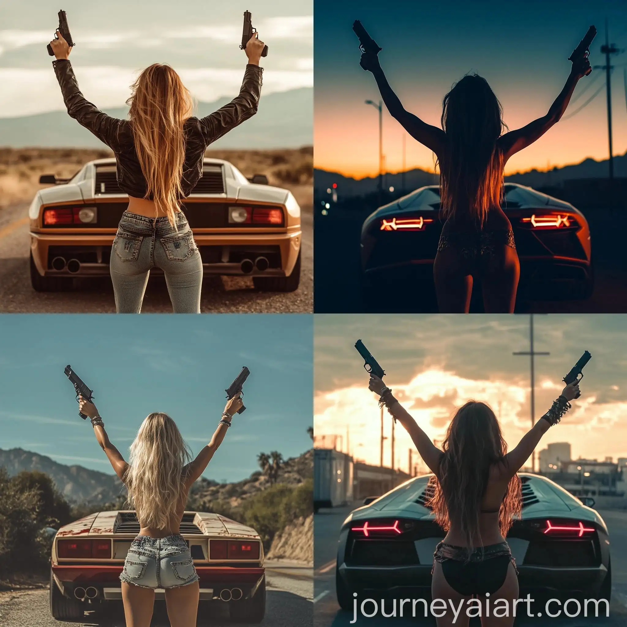 Girl-Standing-with-Pistols-in-Front-of-Lamborghini