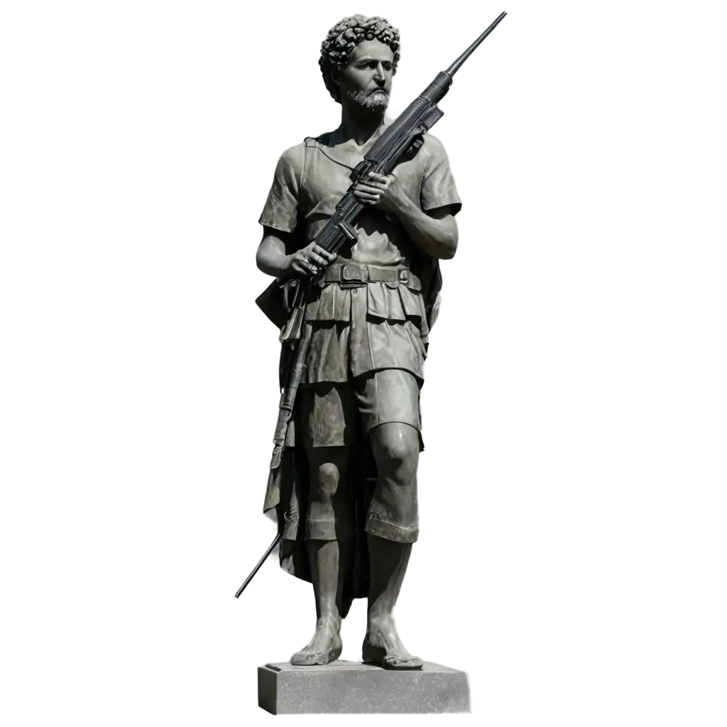 Plato-Statue-with-Sniper-Rifle-PNG-A-Unique-and-ThoughtProvoking-Image-for-Creative-Use