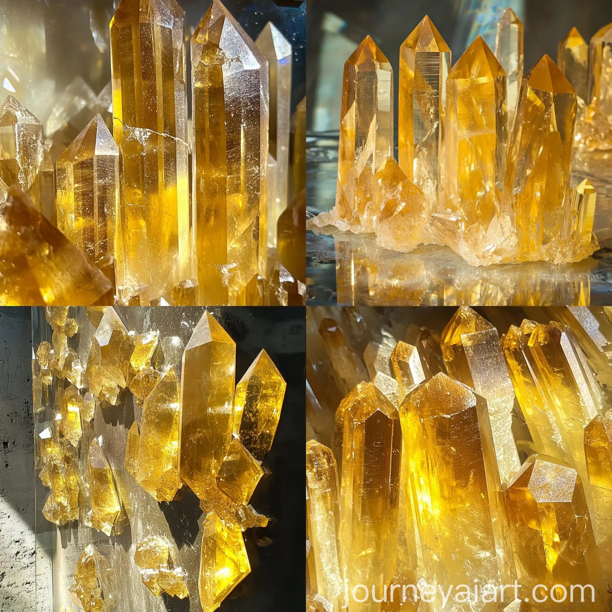Lines-of-Yellow-Crystals-Reflecting-on-a-Mirror-Surface
