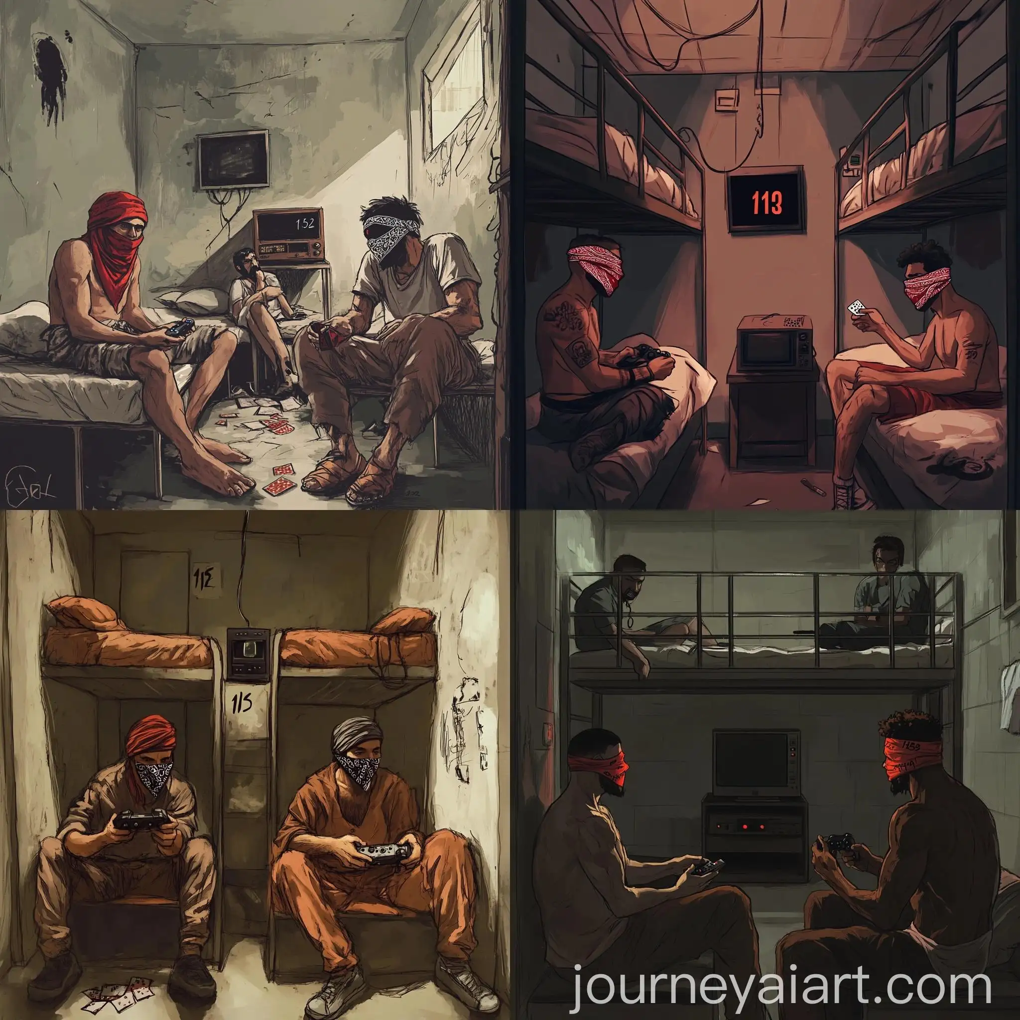 Three-Men-in-Prison-Cell-Playing-Games-and-Smoking
