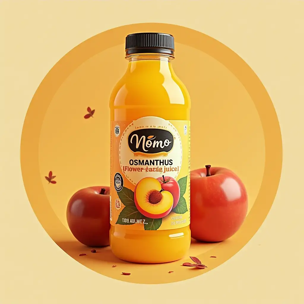 3D-Label-Design-for-Momo-Plum-Osmanthus-Juice-with-Yellow-and-Black-Color-Scheme