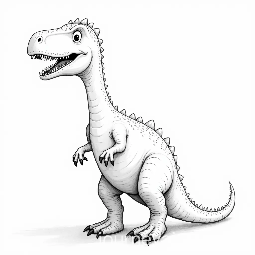 Black-and-White-Artwork-of-Carnotaurus-and-Children-Painting