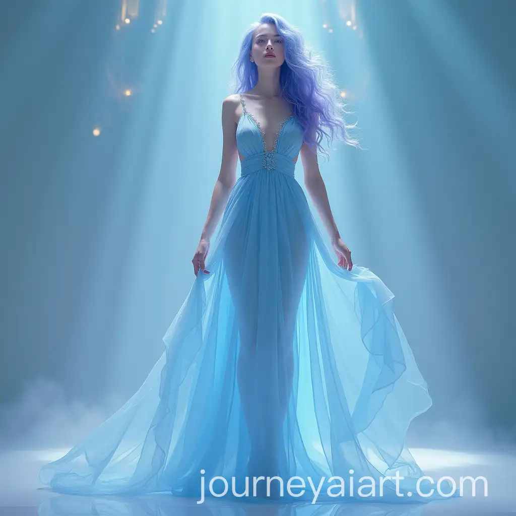 Ethereal-Tall-Woman-in-Light-Blue-Dress-with-Bluish-Hair