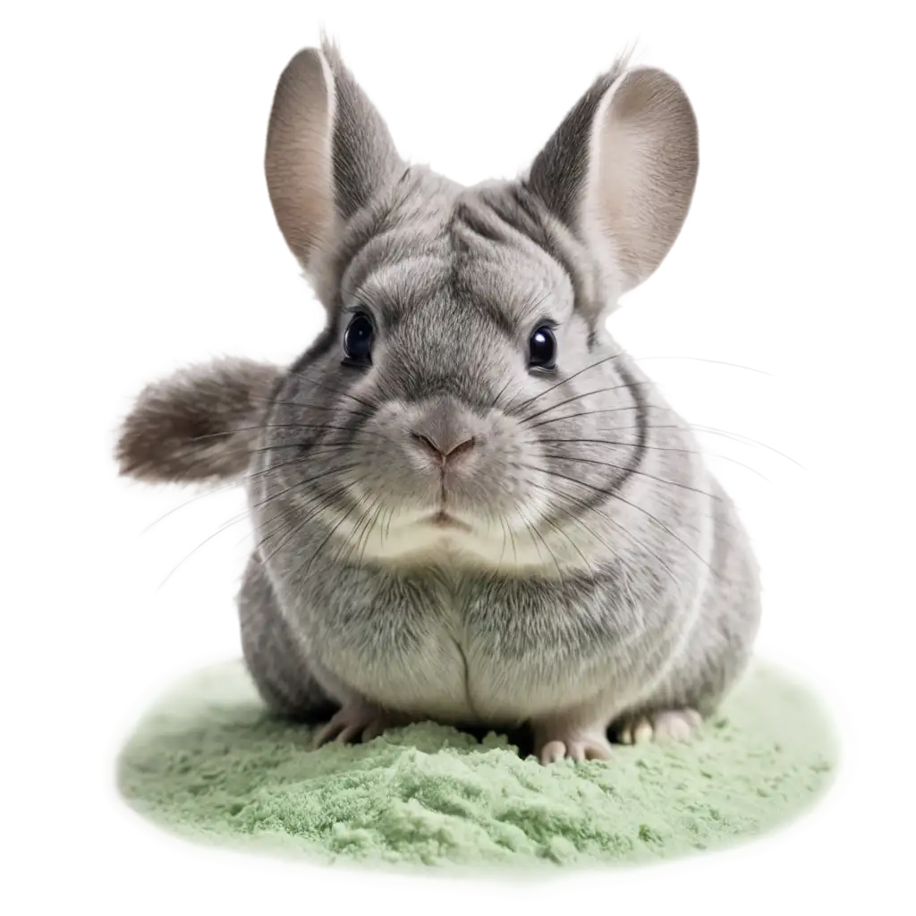 chinchilla bathing in light green dust