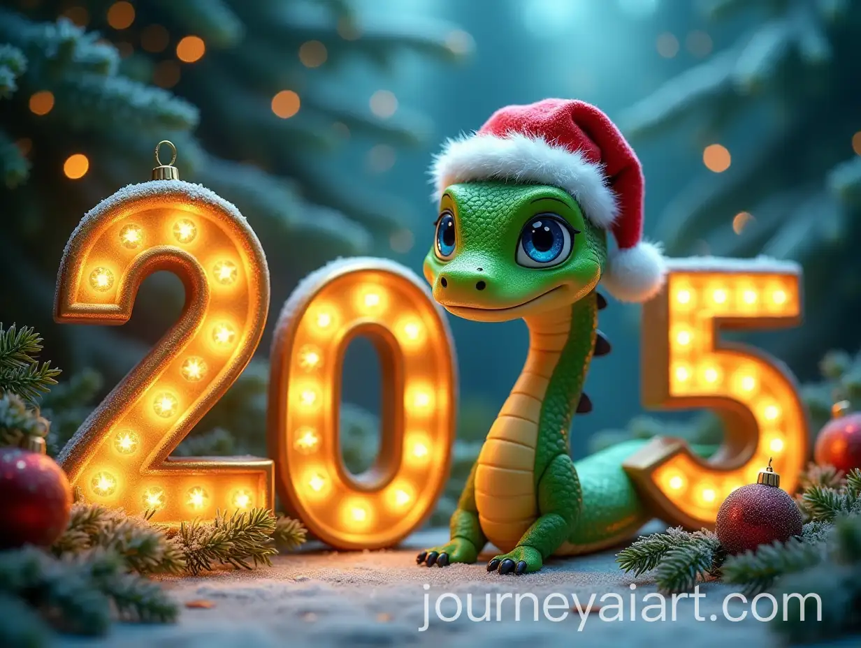 Golden-Shining-2025-with-Cute-Green-Serpent-in-Santa-Hat-and-Christmas-Decorations