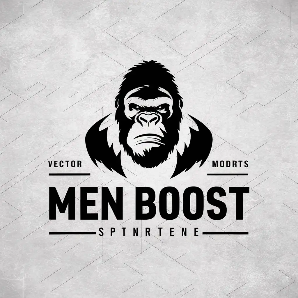 a vector logo design,with the text "Men Boost", main symbol:Gorilla,Moderate,be used in Sports Fitness industry,clear background