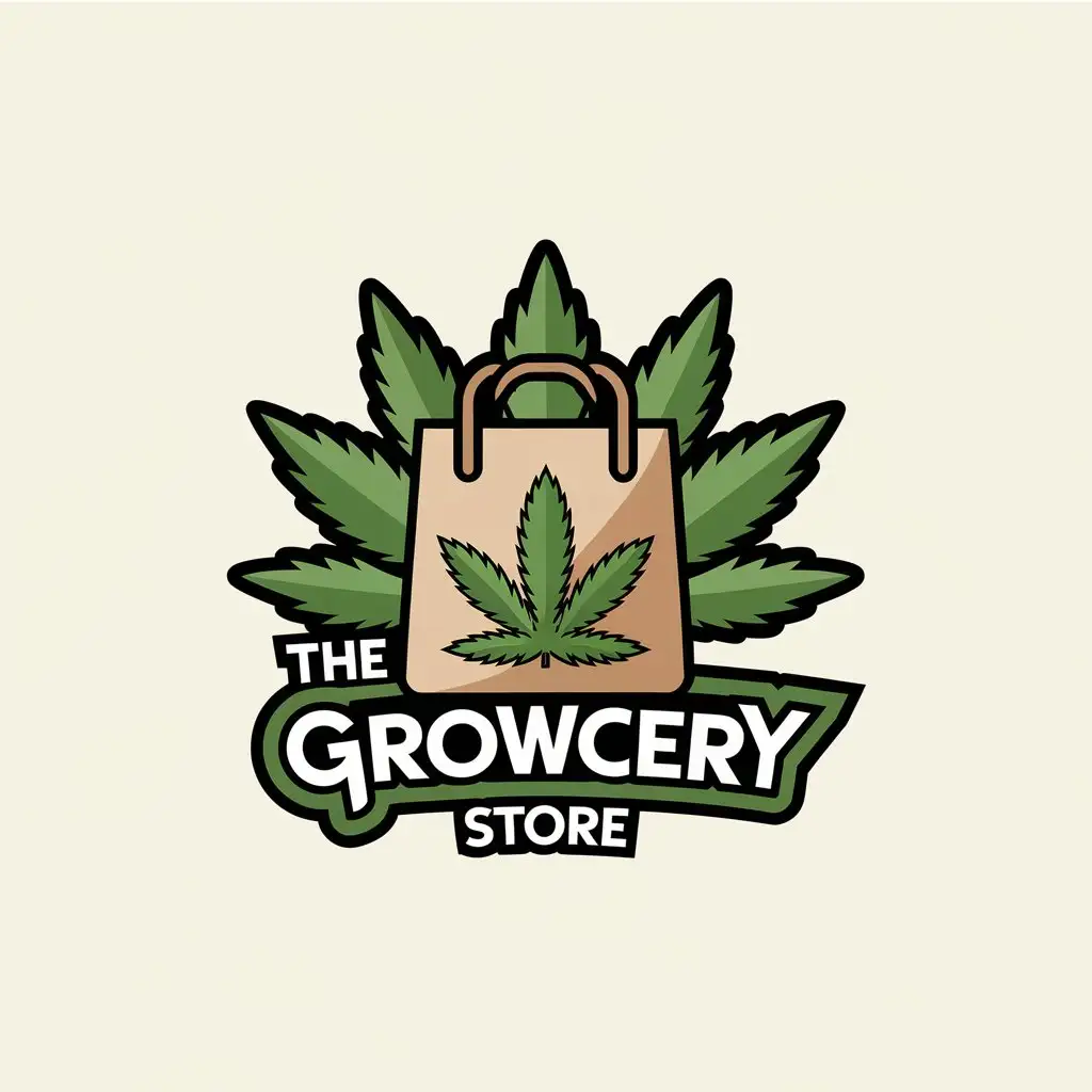 LOGO Design for The Growcery Store Vector Grocery Bag with Hemp Leaf Symbol